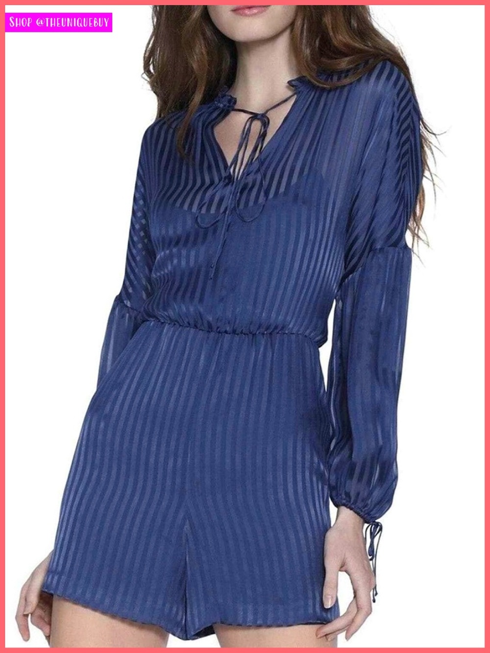 Alice + Olivia Callan Blue Striped Short Silk Romper
